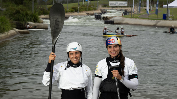 Jess and Noemie Fox after training at the Penrith Whitewater Stadium.