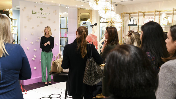 Pam Wilson pays tribute to the late Kate Spade at the launch of the Kate Spade perfume "In Full Bloom" at Westfield Sydney on Wednesday.