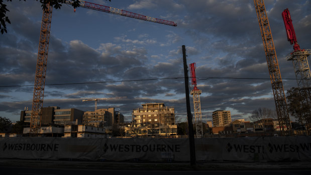  Construction cranes during Covid-19 lockdown in Bankstown. 