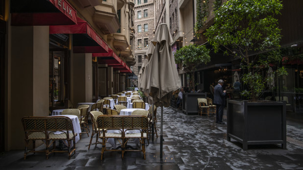 Cafes in Sydney's CBD are suffering, with spending on hotels, cafes and restaurants expected to more than halve.