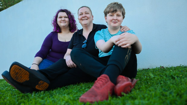 Rebecca Dell with two of her four children; Ash Dell, 17, and Antal Kiss, 12. 