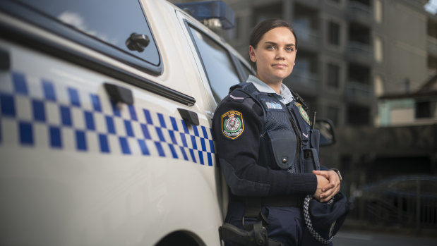 Constable Anna Gaydon outside Redfern Police Station.