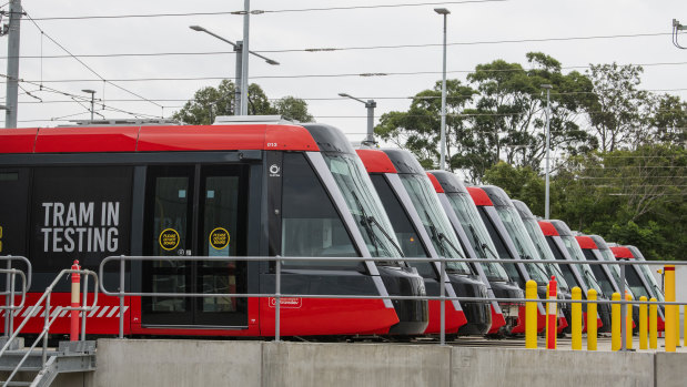 Light rail vehicles at a stabling yard next to Randwick Racecourse have been undergoing testing.