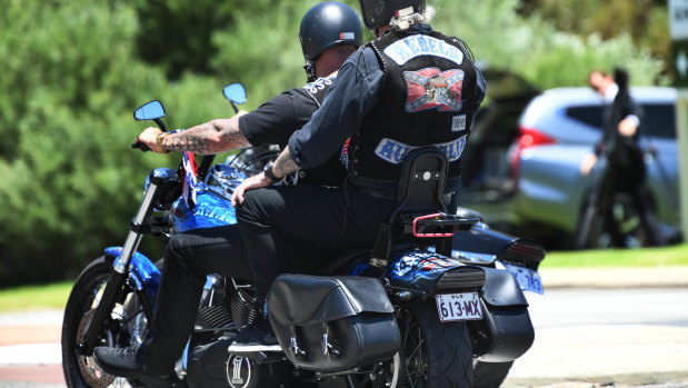 Hundreds of bikies rode from the funeral home in north Perth to Pinneroo Valley Memorial Park.