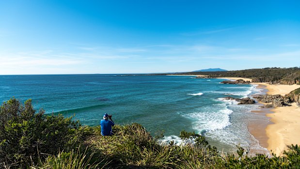 Andrew Nye looks for fish at Mullimburra Point on the NSW South Coast. 