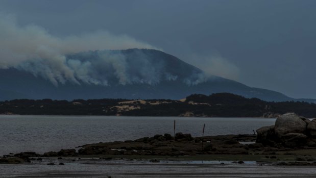 Smoke coming from bushfires on the Vereker Range, Wilson's Promontory National Park. 