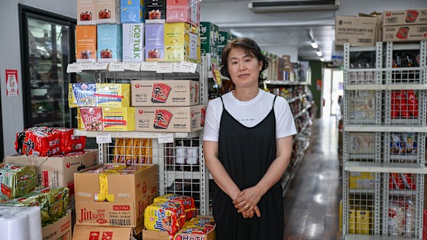 Sunny Shim at her grocery shop in Clayton.