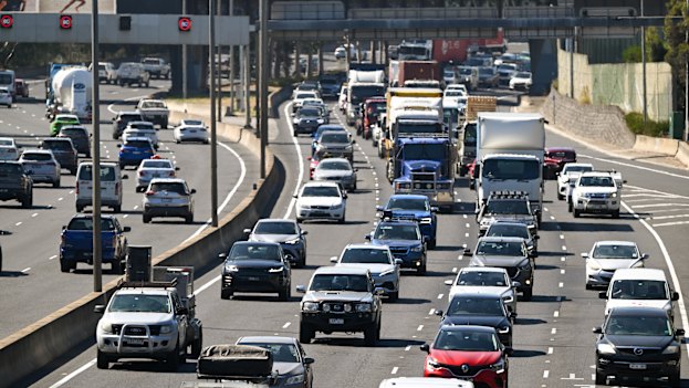 Cars and trucks on the Monash Freeway on Friday.