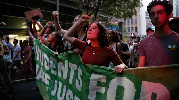 Prompted to act: University students protesting at climate rally in Sydney.