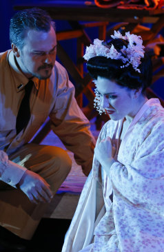 Matthew Reardon as Pinkerton and Sharon Zhai as Cio-Cio-San in Opera Australia's 2018 touring production of 'Madame Butterfly'.
