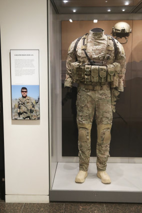 The uniform of former SAS soldier Ben Roberts-Smith, on display at the Australian War Memorial in Canberra.