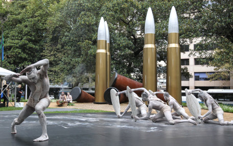 Yininmadyemi sculpture by Tony Albert unveiled in Hyde Park as a tribute to Aboriginal and Torres Strait
Islander service men and women, 2015.