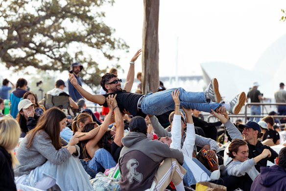 Crowd-surfing at Mrs Macquaries Chair, as people wait for the New Year’s Eve fireworks.