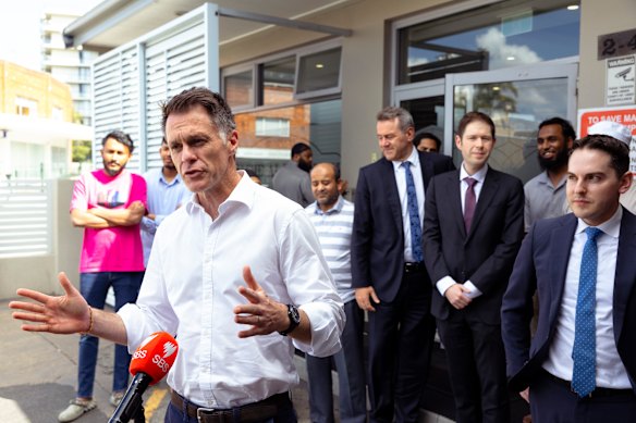 NSW Premier Chris Minns arrives for an interfaith meeting at Masjid Al Hidayah on Tuesday.