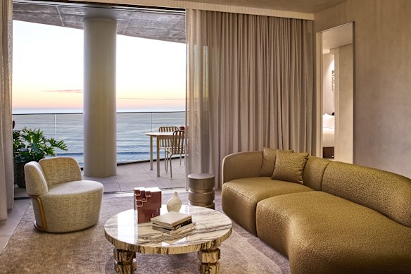 Textured interiors and ocean views.