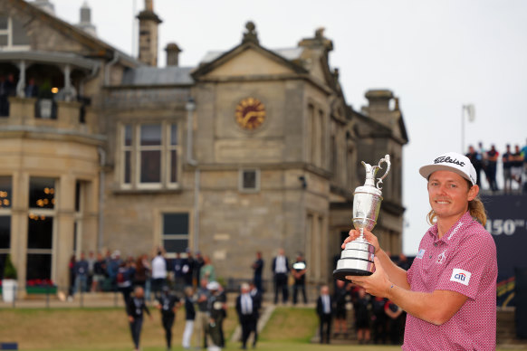 Cameron Smith celebrates winning the British Open.