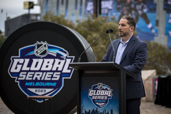 NHL executive David Proper promoting the upcoming games in Melbourne.