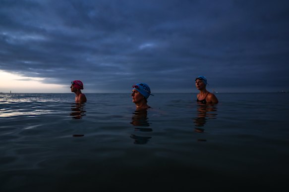 Thomas (centre) and Hingston (right) say there were changed by last year’s  scary training swim.
