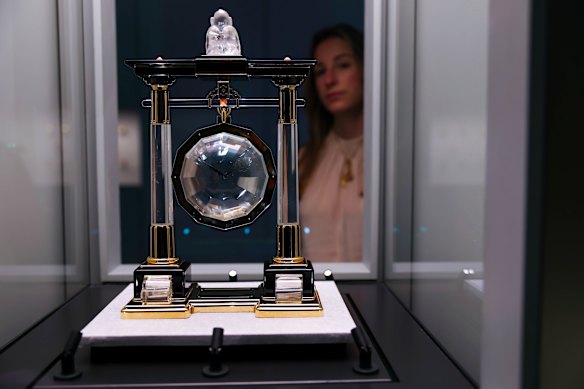 A large Portico Mystery Clock is one of the items on display.