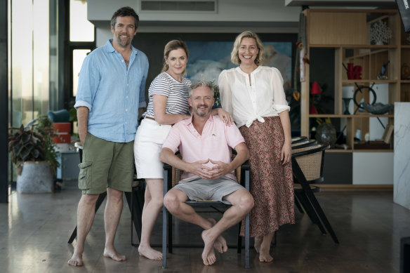 Patrick Brammall, Harriet Dyer, Stephen Curry and Sibylla Budd in an episode of Summer Love that explores the way in which the lives of former friends have gone in different directions.