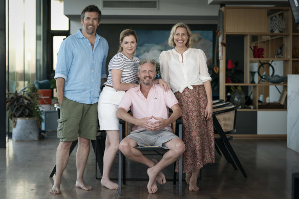 Patrick Brammall, Harriet Dyer, Stephen Curry and Sibylla Budd in an episode of Summer Love that explores the way in which the lives of former friends have gone in different directions. 