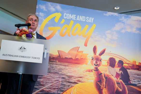 Trade Minister Don Farrell at the launch of the Tourism Australia campaign in Tokyo last year. 