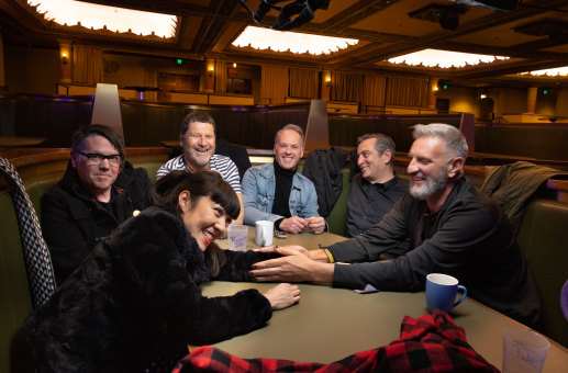 Greenhouse this week: Lisa Gibbs (front) and from left: Matthew Sigley, Michael Robinson, Johnny Helmer, Alex Jarvis and Craig Mitchell at Forum Melbourne, where they will support Happy Mondays in October.