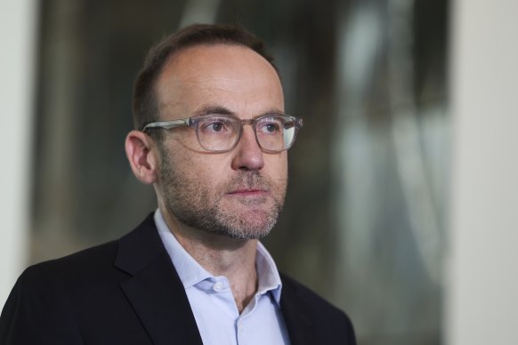 Greens leader Adam Bandt during a press conference at Parliament House on Thursday.