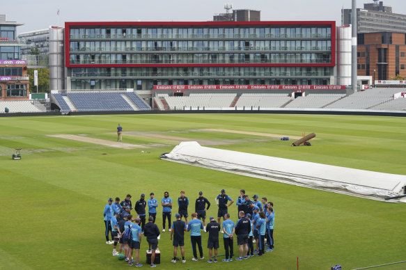 England’s players train before the cancelled Old Trafford Test against India.