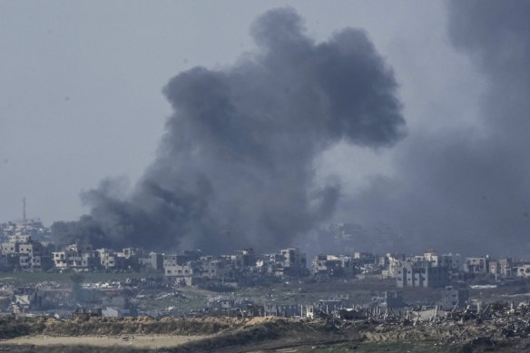 Smoke rises following an explosion in the Gaza Strip, as seen from southern Israel on Thursday.