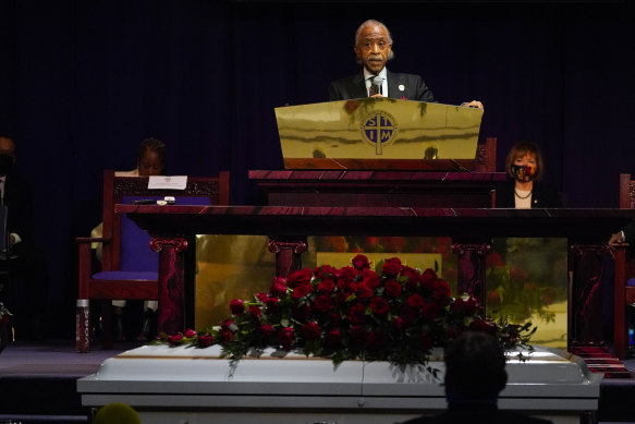 Reverend Al Sharpton delivering the eulogy at the funeral of Daunte Wright, who was also shot dead by Minnesota police. 