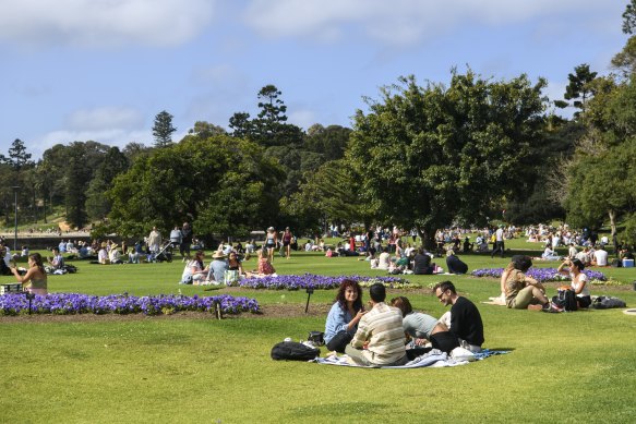 People took advantage of eased restrictions to enjoy picnics in the Royal Botanic Gardens in Sydney on Saturday.