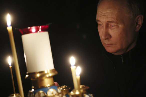 Russian President Vladimir Putin at a vigil for the victims of the Moscow concert attack. He has blamed it on Ukraine, others say he missed the warnings.