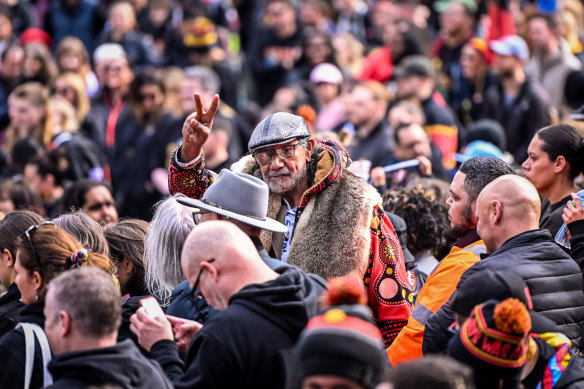 The NAIDOC march culminated on the steps of Parliament House.