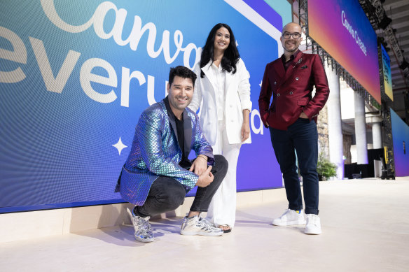 Canva leaders Cliff Obrecht, Melanie Perkins and Cameron Adams. 