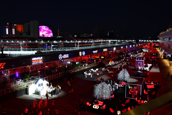 The paddock in readiness for last year’s F1 grand prix in Las Vegas.