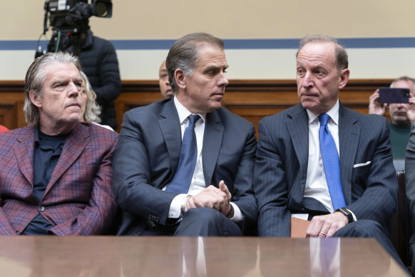 Hunter Biden accompanied by his attorney Abbe Lowell, right, sits in the front row at a House Oversight Committee hearing.