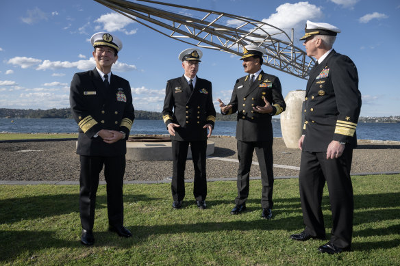 Navy chiefs from Australia, India, US and Japan ahead of Exercise Malabar at Garden Island.