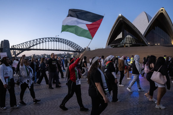 Pro-Palestinian demonstrators at the Sydney Opera House.