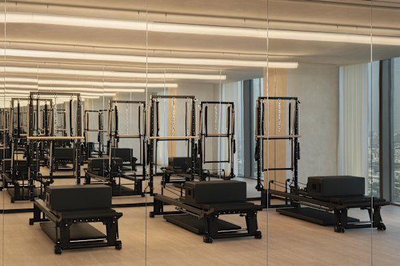 Reformer machines at the Pilates studio.