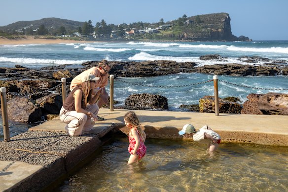 Jill and Mitch Smith with their children Haven, 6, and Ryah, 4, at Avalon Beach.