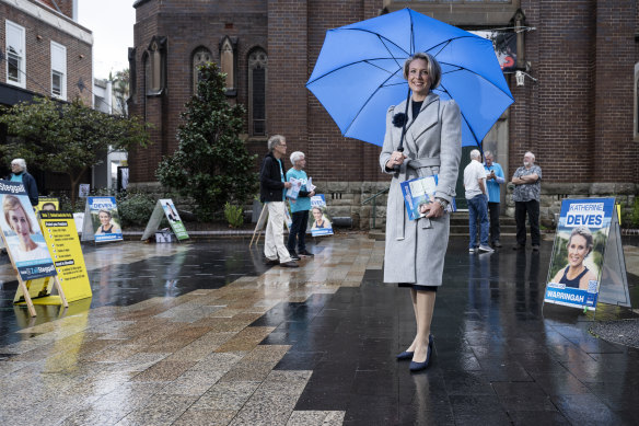 Katherine Deves, Liberal candidate for Warringah, at a pre-polling booth on Thursday.