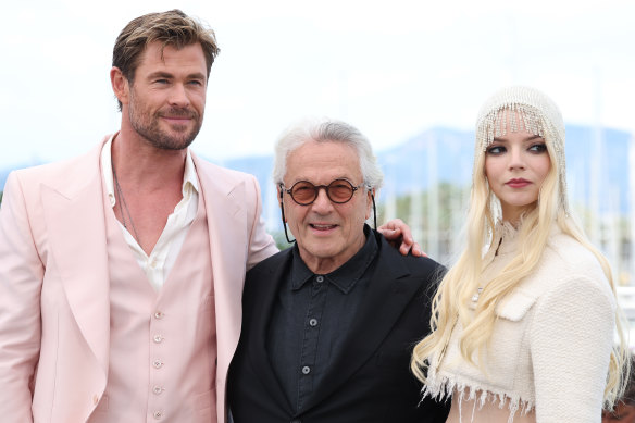 Director George Miller, centre, with stars Chris Hemsworth and Anya Taylor-Joy launched Furiosa: A Mad Max Saga at Cannes in mid-May. By the end of the month it had been declared a box office flop.