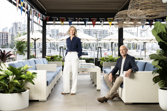 Cruising Yacht Club of Australia CEO Justine Kirkjian and Boathouse Group CEO Antony Jones, The Boathouse Group partnered to launch a new waterfront restaurant at the CYCA in Rushcutters Bay.