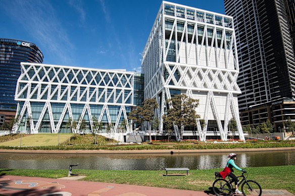 The Riverside construction fence has come down on the new Powerhouse Museum.