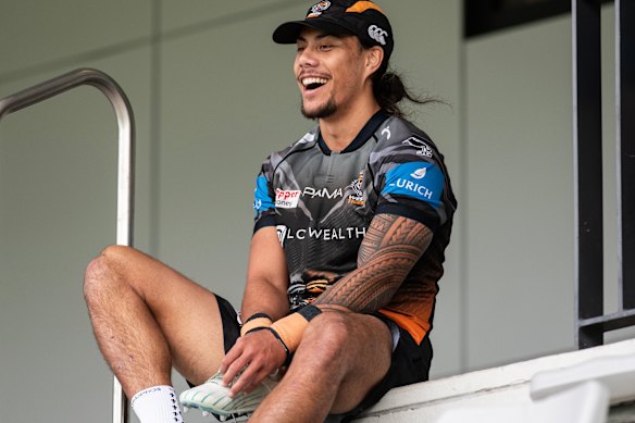 Jarome Luai at Wests Tigers training on Thursday.