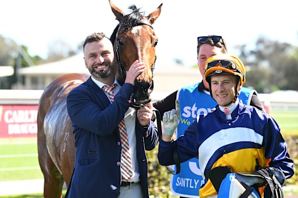Jockey Blake Shinn recorded his first group one win since last year’s fall on Melbourne Cup day on Saintly Dancer in the Thousand Guineas run on Cup Day. 