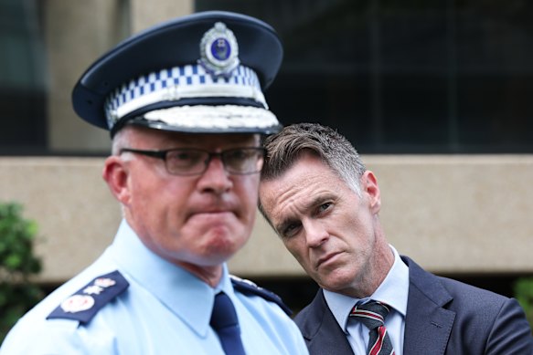 NSW Police Commissioner Mal Lanyon and Premier Chris Minns at parliament on Wednesday.