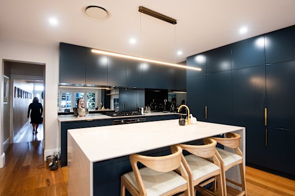 The dramatic kitchen after the renovation.