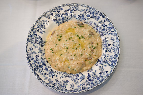 Porcini mushroom risotto with taleggio and chives.